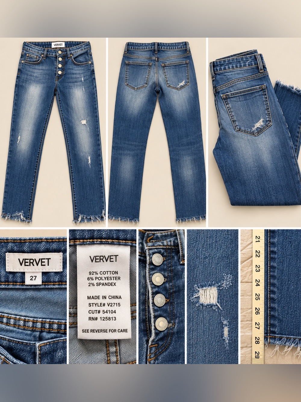 Vervet Women's Distressed Button-Fly Jeans - Blue